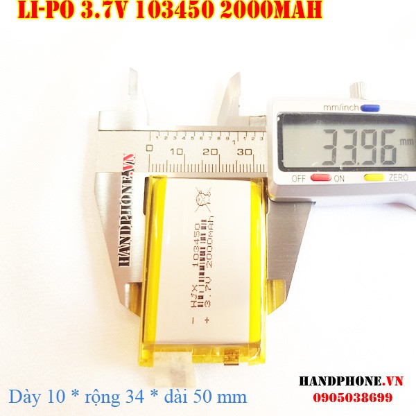 Pin Li-Po 3.7V 103450 103550 2000mAh (Lithium Polyme) cho điện thoại, Bộ đàm, Định vị GPS, Camera hành trình,cân điện tử