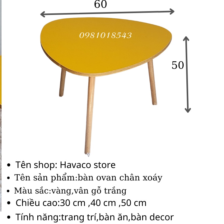 Bàn trà sofa ngồi bệt kiểu nhật hình ovan (tam giác) đường kính 60 cm