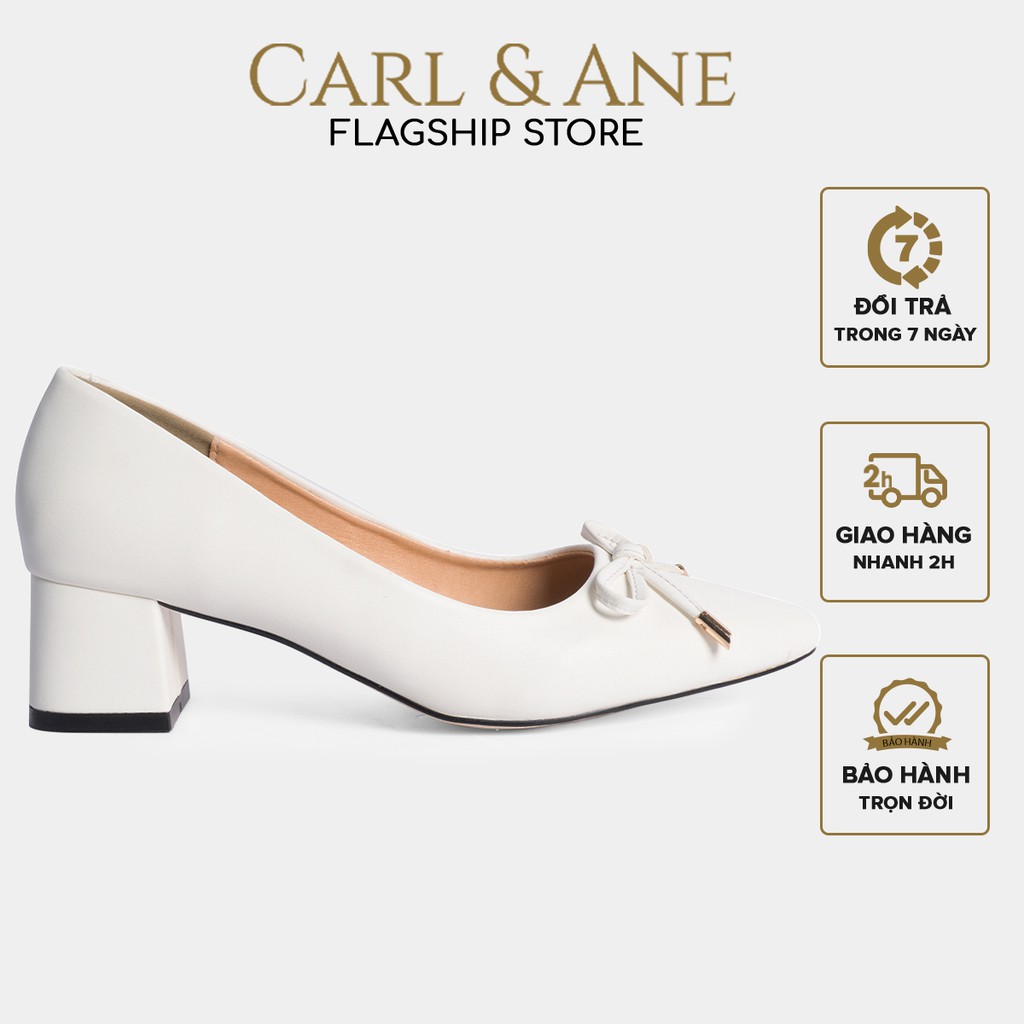 Carl &amp; Ane - Giày cao gót công sở bít mũi phối nơ cao 5cm màu trắng _ CP006