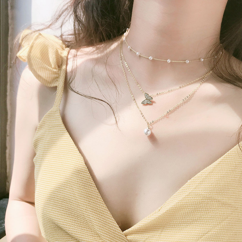 vòng cổ Hợp Kim Nhiều Lớp Mặt Hình Bướm Xinh Xắn Cho Nữ