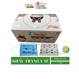 Khẩu trang y tế trẻ em HAMITA - Hộp 50 cái, 3 lớp, dây đeo mềm, thiết kế omega