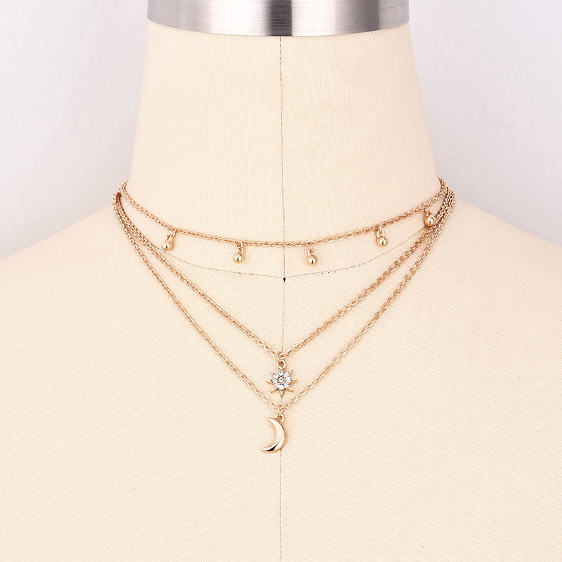 [YD]Boho Multi Layer Beads Choker Necklaces for Women Sexy Moon Fashion Pendant Vintage Necklace