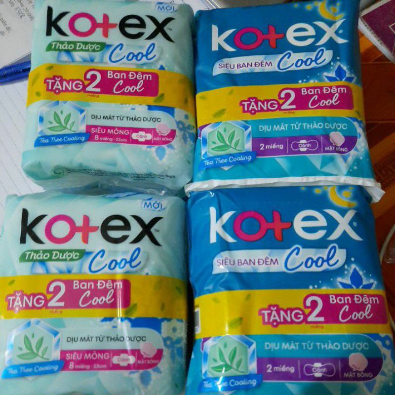 Băng vệ sinh Kotex thảo dược cool có cánh tặng 2miếng  đêm cool 29cm