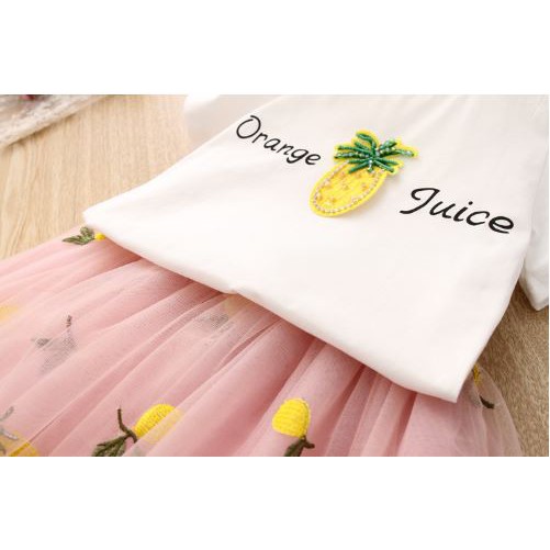Váy bé gái cộc tay mẫu thêu trái thơm nhiều màu Hạ Băng Designs 2-8 tuổi 13-27kg
