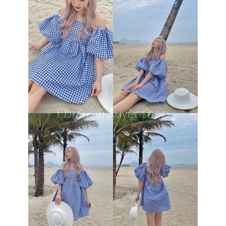 Váy babydoll kẻ tay bồng 2 lớp mặc được nhiều kiểu