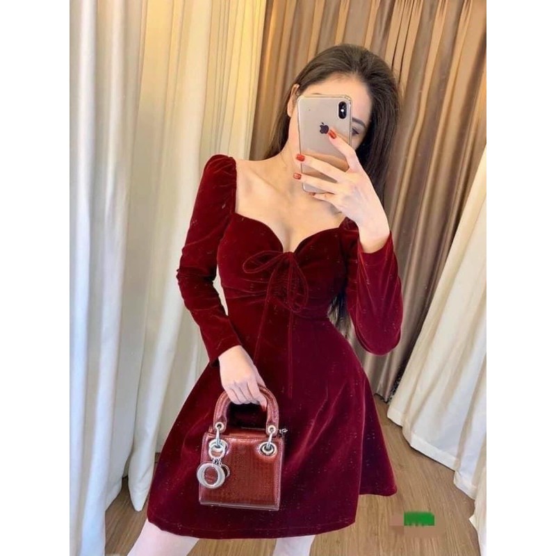 VÁY NHUNG RÚT DÂY NGỰC ĐỎ HOT | BigBuy360 - bigbuy360.vn