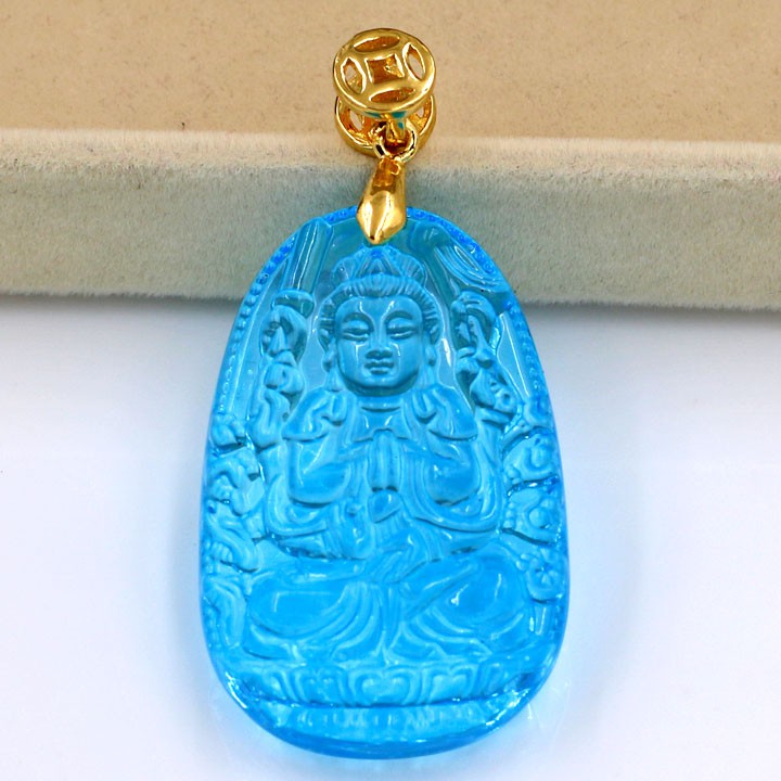 Mặt dây chuyền Phật Thiên Thủ Thiên Nhãn pha lê xanh 3.6 cm MFBXB8