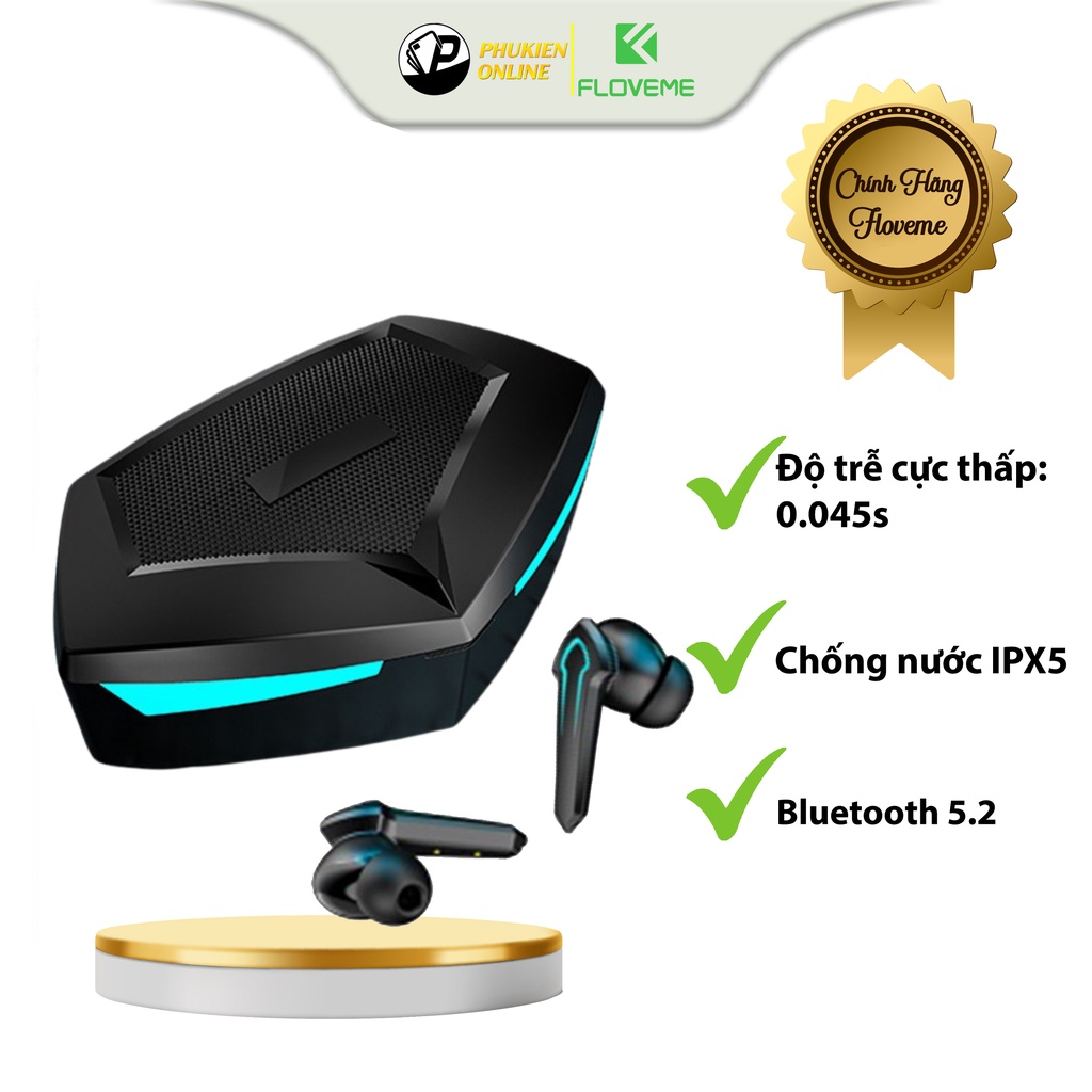 Tai Nghe Gaming Không Dây Bluetooth 5.2 Floveme - PA36, hỗ trợ đàm thoại độ trễ cực thấp khi chơi game, Bass khỏe.