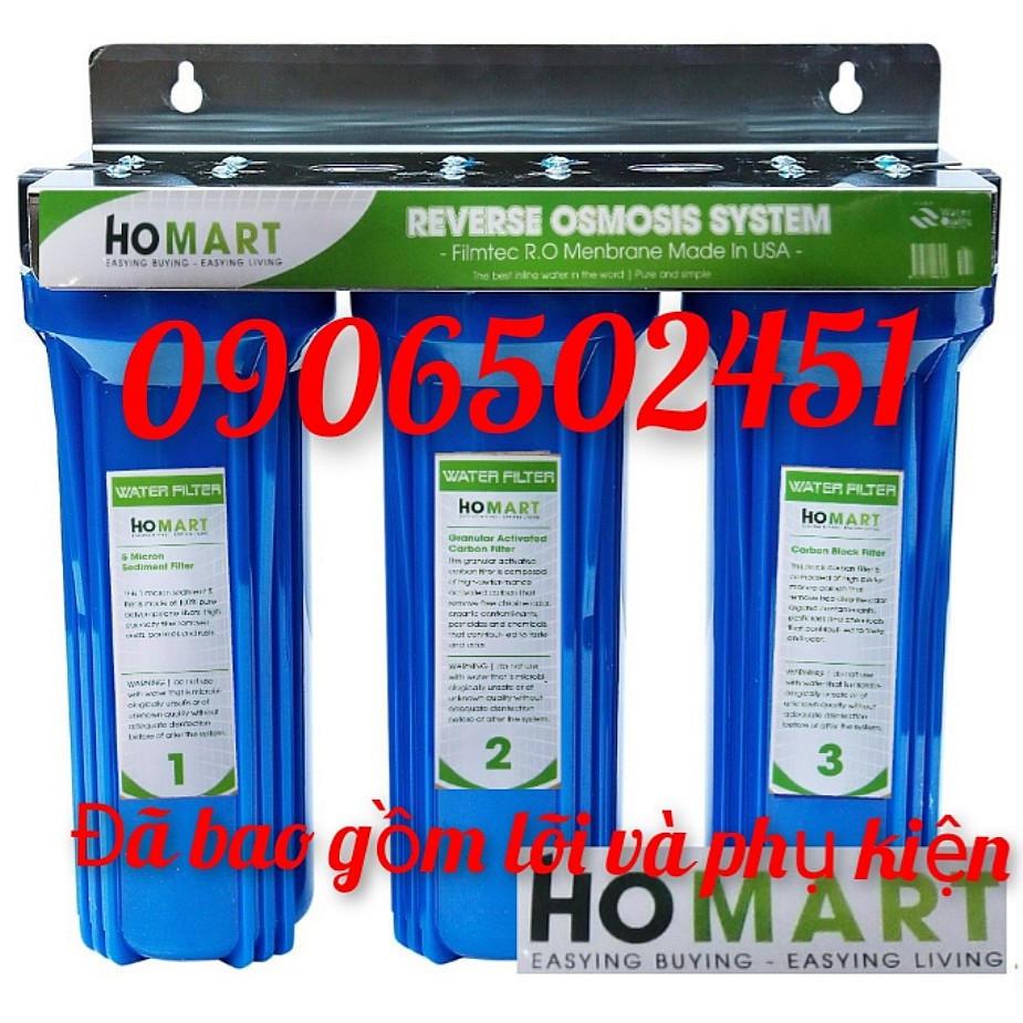 Bộ lọc nước sinh hoạt - lọc thô đầu nguồn 3 cấp ly 10 inch chuẩn dùng cho gia đình