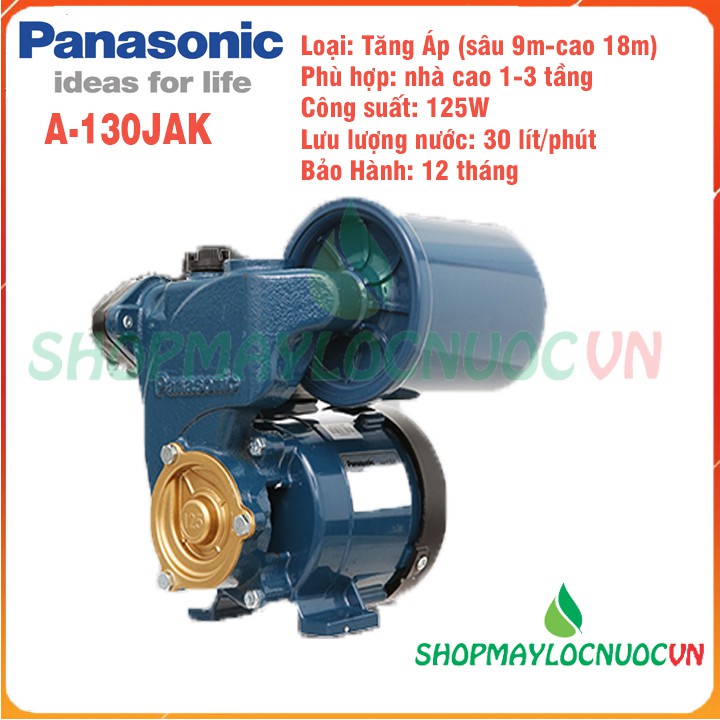 Máy Bơm Nước Tăng Áp Panasonic – A-130JAK – Công suất 125W - Hút sâu 9m-Đẩy cao 18m - BH 12 tháng – Shopmaylocnuocvn