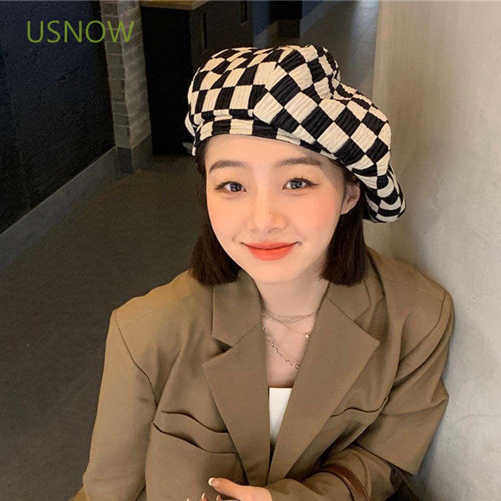 Mũ Beret Vải Nhung Kẻ Caro Phong Cách Hàn Quốc Cổ Điển Thời Trang Thu Đông Cho Nữ