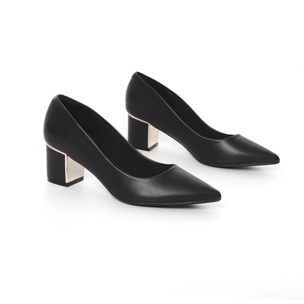 Giày Cao Gót 5cm Đế Vuông Gót Ốp Kim Loại Pixie X398