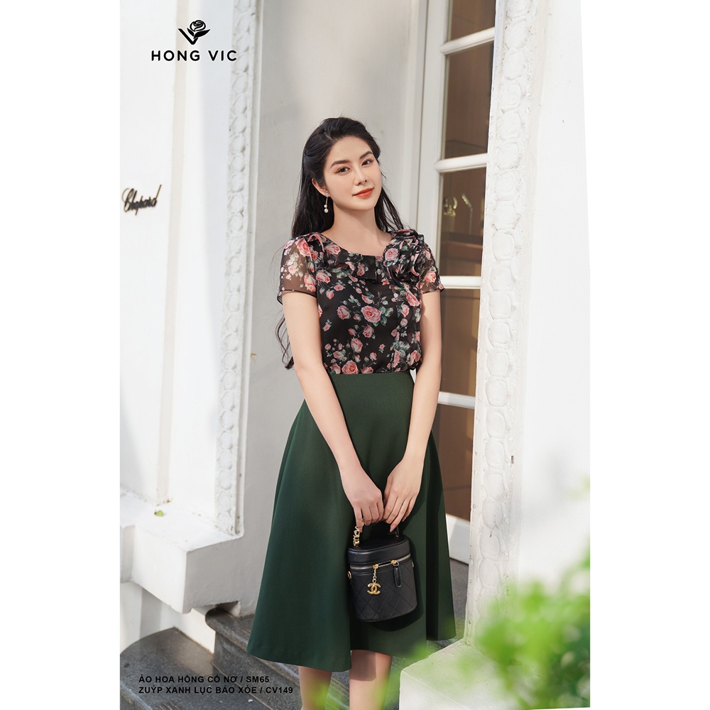 Áo nữ thiết kế Hong Vic hoa hồng cổ nơ SM65