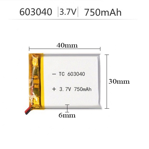 PIN LIPO 750mAh 3.7V 603040 (CÓ MẠCH BẢO VỆ), DÙNG CHO CÁC THIẾT BỊ ĐIỆN TỬ