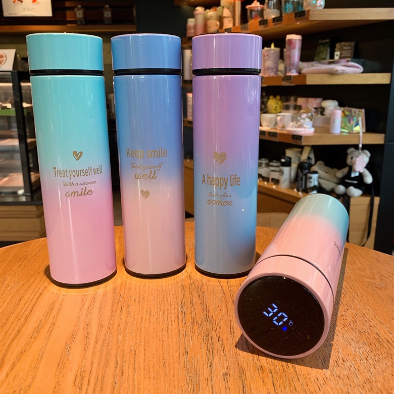 Bình Giữ Nhiệt Kết Hợp Đo Nhiệt Độ Nước Bằng Màn Hình LED Cảm Ứng 4 Màu Macaron