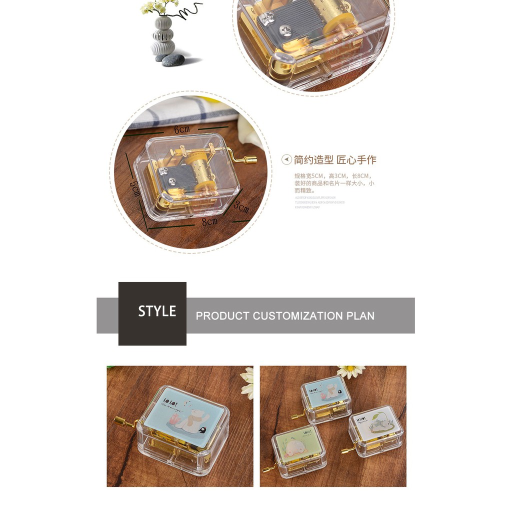 Hộp nhạc cầm tay trong suốt dùng làm quà tặng