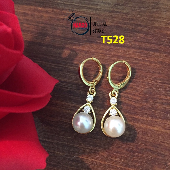 Bông Tai Nữ Đính Ngọc Trai Nhân Tạo T528, Khuyên Tai Mạ Vàng 18k Namoo Jewelry