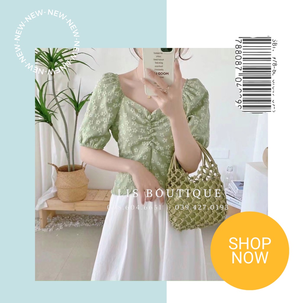 Áo hoa nhí ulzzang hàn quốc, áo nữ bánh bèo hoa nổi màu pastel xanh cốm, hồng, kem ulzzang Lis Boutique