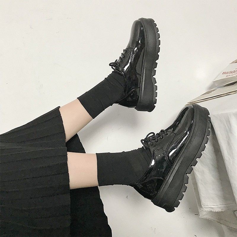 Giày bánh mỳ da bóng đế cao 5cm (ảnh thật ở cuối) - Hàng Quảng Châu