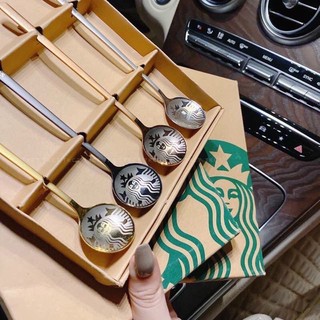 CHÍNH HÃNG - SÉT 4 THÌA STARBUCKS  HÌNH CÔNG CHÚA MẠ VÀNG SANG TRỌNG ( 4 MÀU )