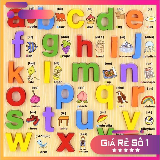 [ XẢ KHO] Combo 2 bảng gỗ song ngữgồm chữ cái in hoa và chữ thường giúp trẻ nhận biết ngôn ngữ sớm