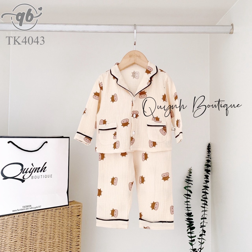 Quần áo trẻ em Quỳnh Boutique Set bộ pijama gấu rời dài tay cho bé