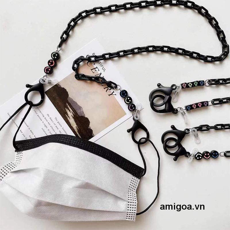 Dây Đeo Khẩu Trang Acrylic Hình Mặt Cười Màu Đen