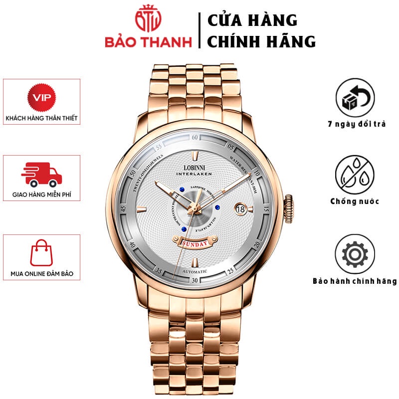 Đồng Hồ Nam LOBINNI No.1807-5 Chính Hãng BH 24T Chịu Nước 50m Kính Chống Xước Dây Thép Không Gỉ