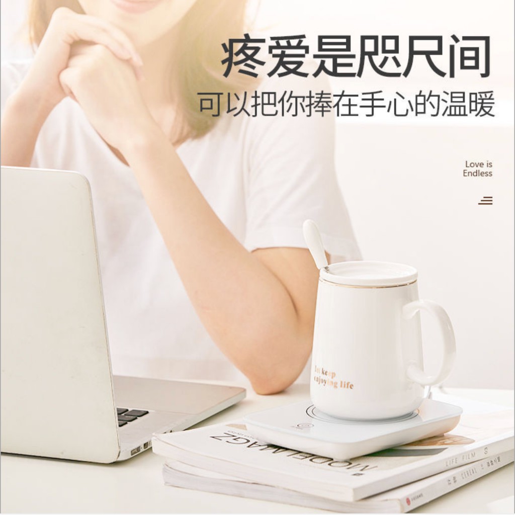 Cốc Hâm Nóng đồ uống kèm đế điện, Bộ ly sứ kèm đế điện hâm nóng trà, cafe, hâm sữa + Tặng kèm thìa vàng, hộp sang trọng | BigBuy360 - bigbuy360.vn