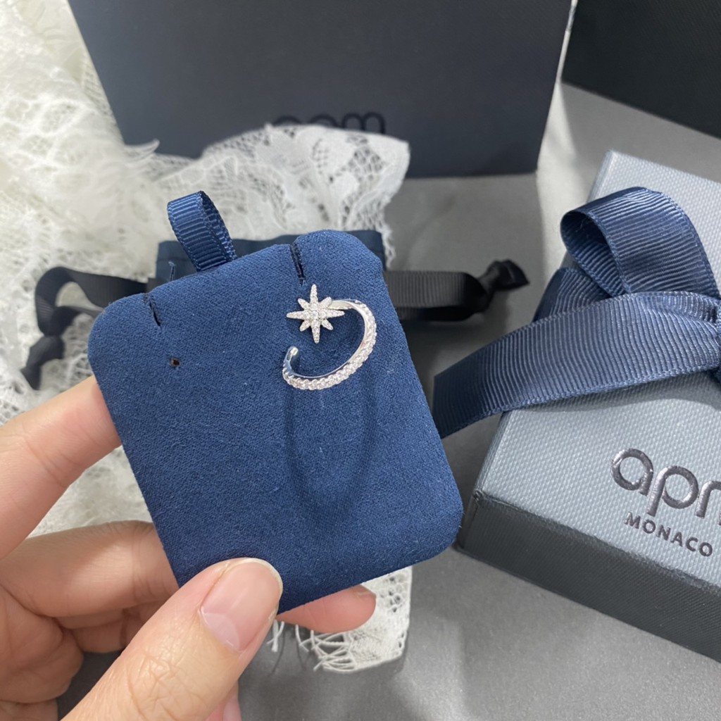 WITH BOX AP Monaco Bông tai bạc S925 đơn giản hình ngôi sao sáu điểm cho nữ