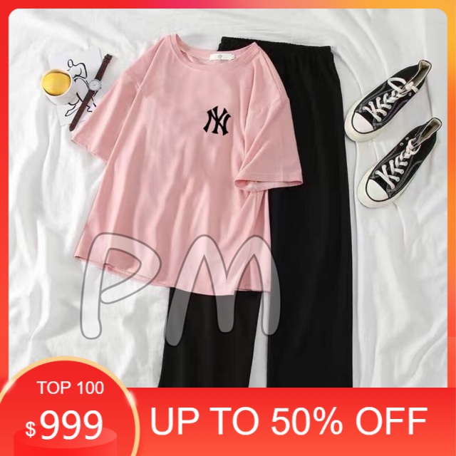 Sét áo N Y + quần cạp cao , Áo thun nam nữ, quần kaki, quần nữ, sét bộ mặc ở nhà MODY