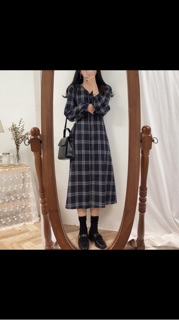 [CO SAN MAU NAU S] Đầm caro form dài phong cách ulzzang