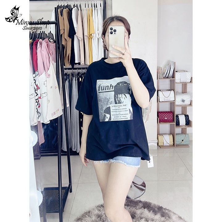 Áo phông nữ, áo thun cotton chất dày đẹp dáng thụng mặc giấu quần in hình chất lừ phom đẹp QCL1 Minxu shop mã AO93