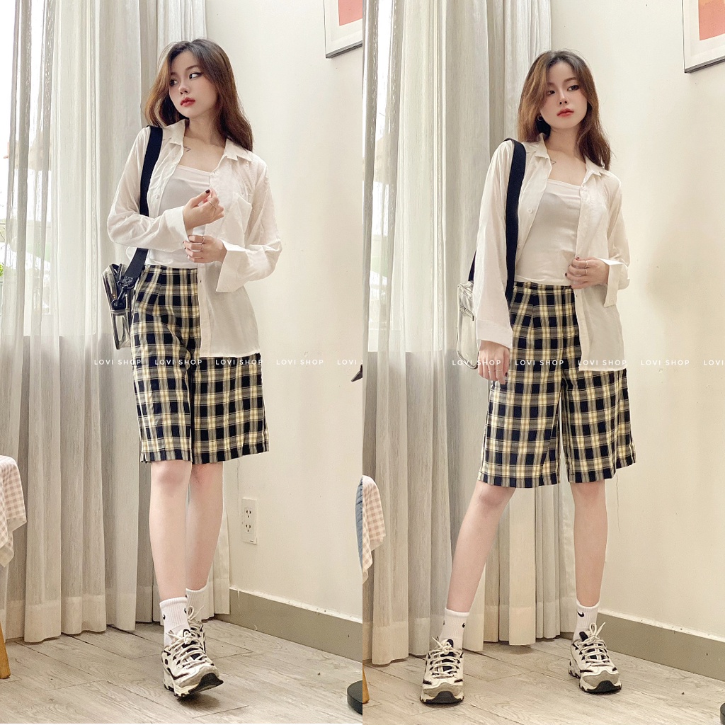 Quần caro dáng lửng qua gối Lovi