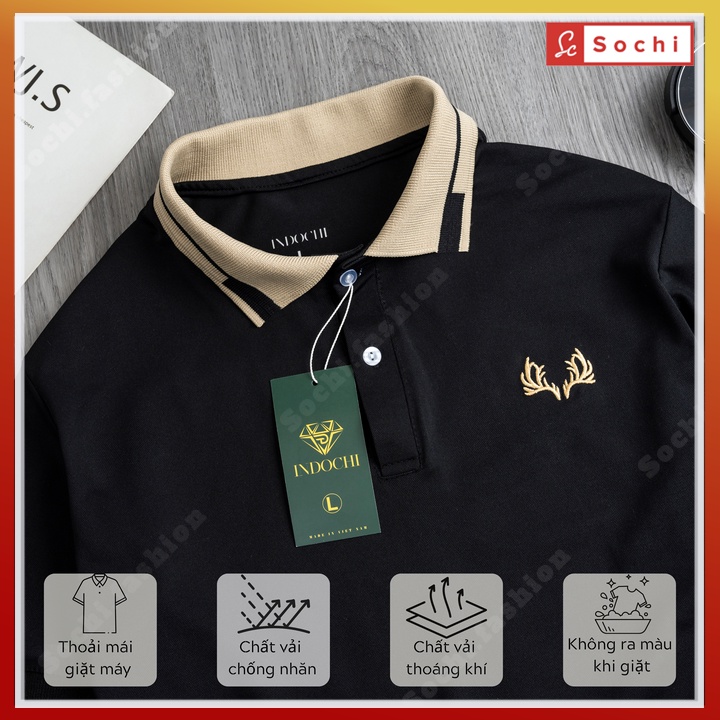 Áo thun Polo nam,[tặng khẩu trang in 3D] áo polo nam cổ bẻ thêu logo tuần lộc hàng chính hãng cao cấp mã PL66