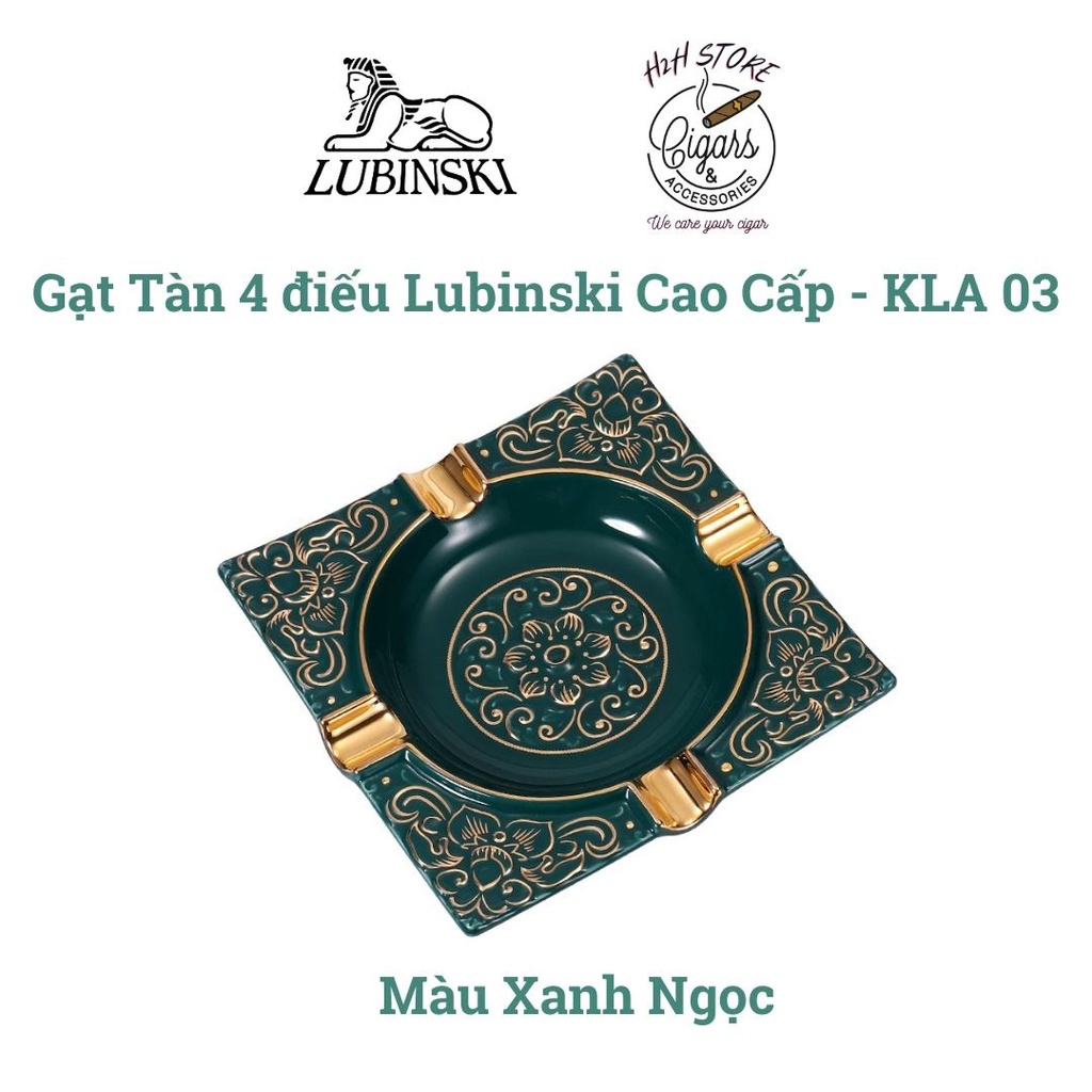 Gạt tàn xì gà, Gạt tàn Cigar 4 điếu Lubinski KLA 02 - sứ cao cấp- 2 màu xanh lam, xanh ngọc  - H2H Phụ Kiện Cigar