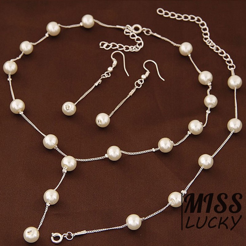 ❤Vòng cổ Và Đôi Khuyên Tai Ngọc Trai Thời Trang Cho Nữ