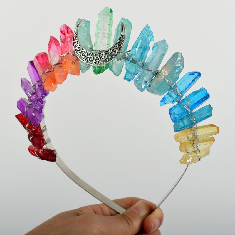 Flgo Băng Đô Cài Tóc Đính Pha Lê Nhiều Màu Hình Mặt Trăng Dành Cho Tiệc Cưới Đính Hôn