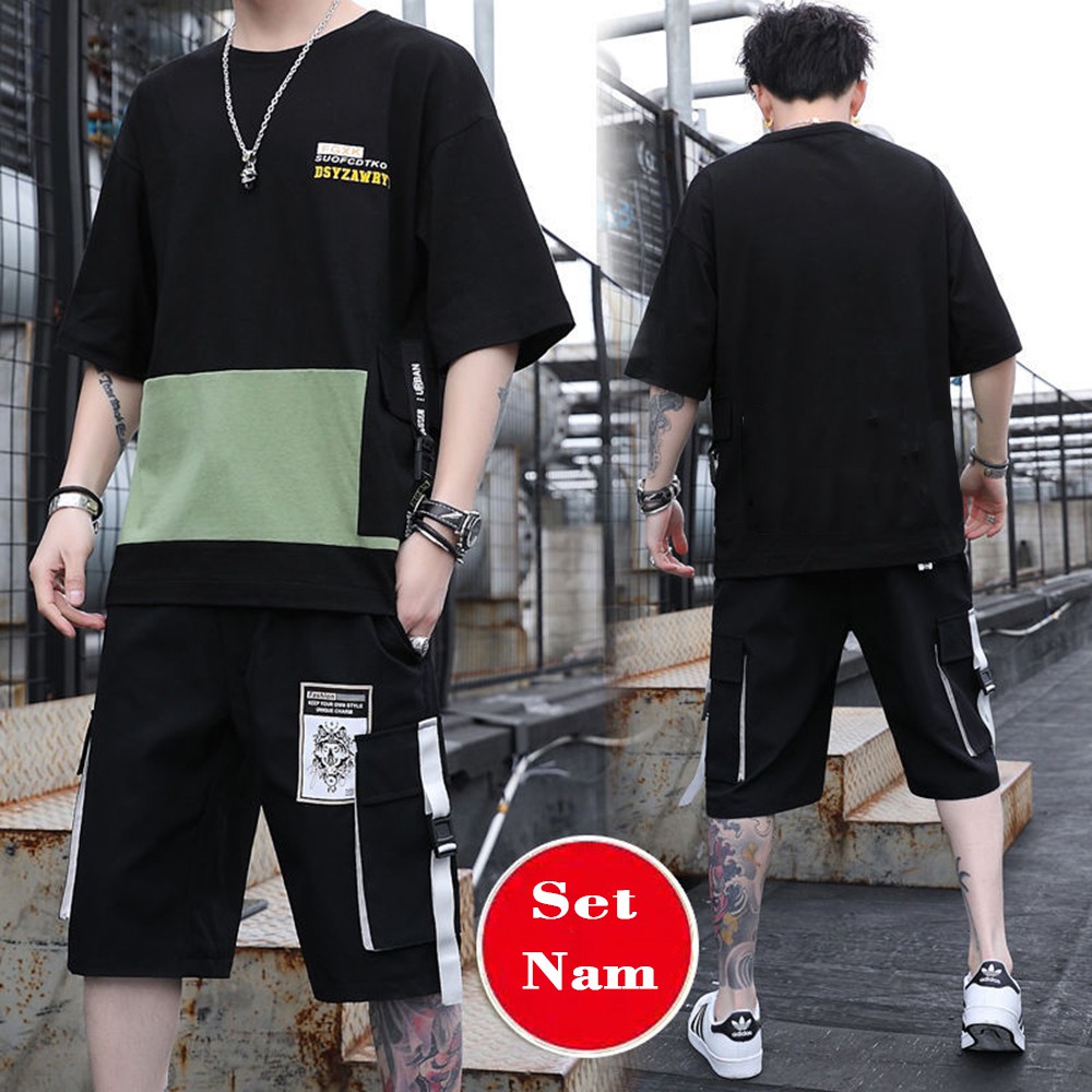 Bộ Quần Áo Thun Nam Ngắn Tay Phối Túi Khoá Dây Chữ Kết Hợp Quần Short Thể Thao Trẻ Trung MENFASHION1989 90000149C | BigBuy360 - bigbuy360.vn