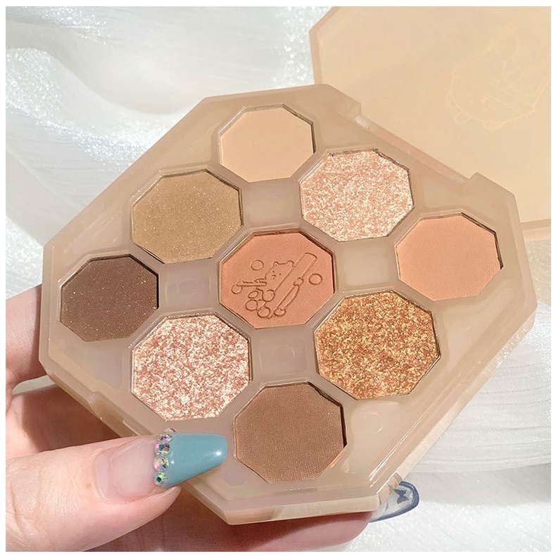 Bảng phấn mắt 9 màu lì và ánh nhũ kết hợp trang điểm kháng nước và lâu trôi