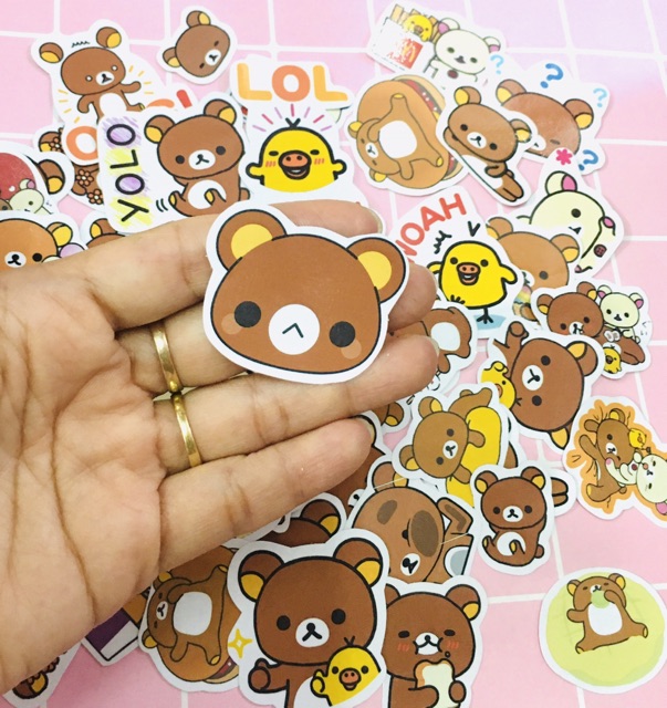 Set 30-50 sticker gấu rilakkuma ép lụa/ hình dán emoji rilakkuma