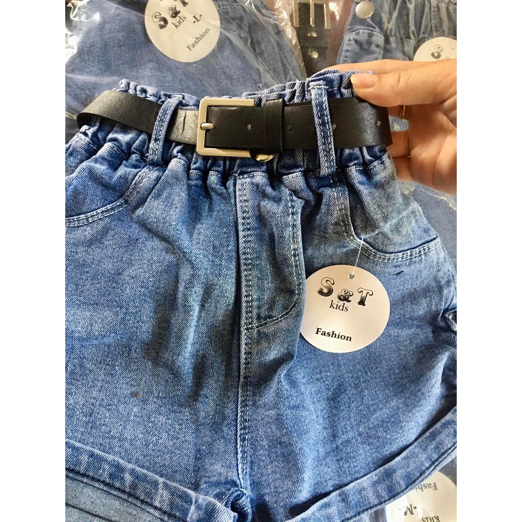 SIZE ĐẠI 15-26KG: Quần sooc jeans KÈM THẮT LƯNG sành điệu cho bé gái - QSJKTL