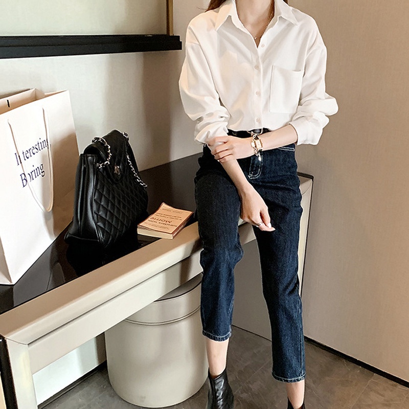 IELGY  Ielgy Áo Sơ Mi Dáng Rộng Phong Cách Phương Tây Với Thiết Kế Cảm Giác Cho Nữ