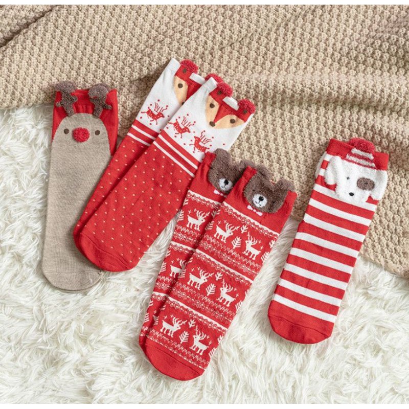 Tất cao cổ xinh chủ đề giáng sinh tuần lộc gấu nâu đáng yêu - Quà tặng Noel ý nghĩa giá sỉ