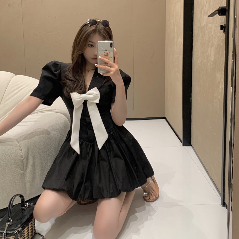 Đầm Phối Nơ Cổ Vest PEONYB Nữ [FREESHIP] 🌸 Váy babydoll đuôi bồng bánh bèo tiểu thư dáng xòe tay lỡ cá tính Ulzzang 🌸 | BigBuy360 - bigbuy360.vn