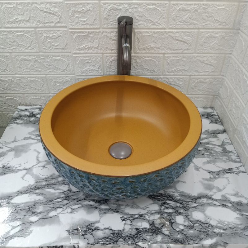 Chậu lavabo bàn đá men ngọc sứ giả đá