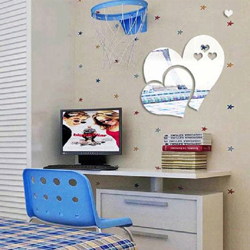 3D Heart Mirror Wall Sticker DIY Bedroom Acrylic Home Decor