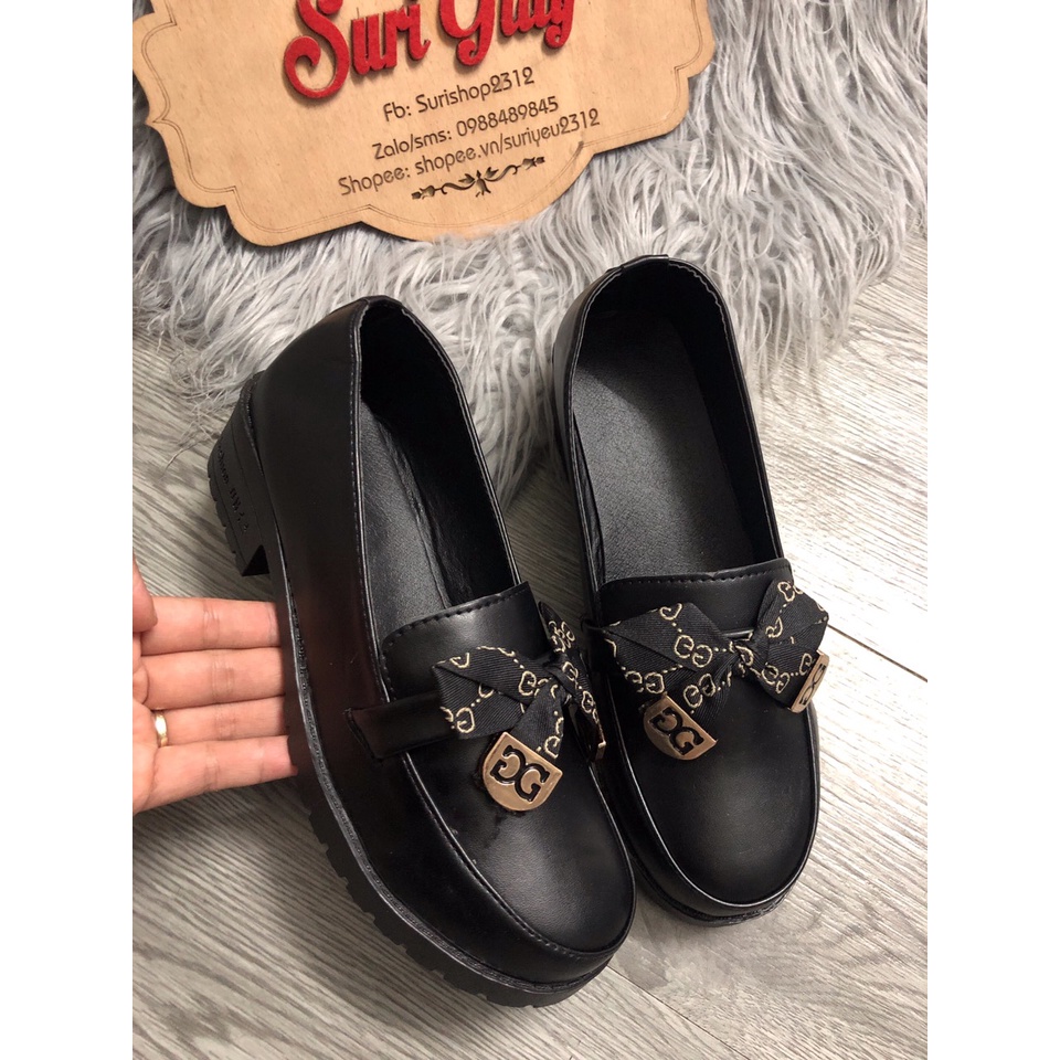 [Có sẵn] Giày lười nữ nơ gắn khóa cg da mềm êm chân siêu xinh mã L004