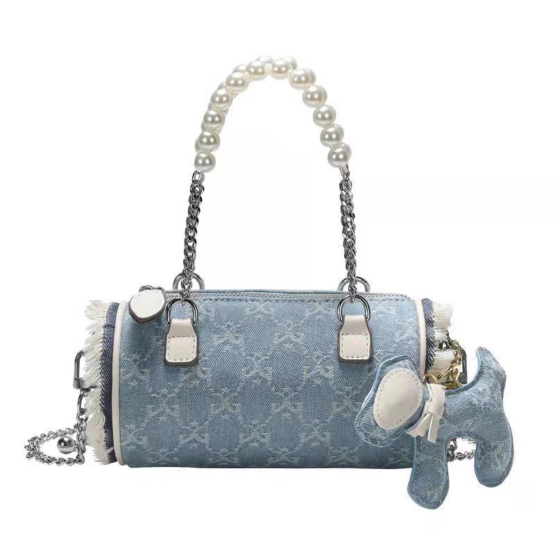 Túi Đeo Chéo Hình Trụ Chất Liệu Canvas Phối Dây Xích Thời Trang Mùa Hè Mới Cho Nữ