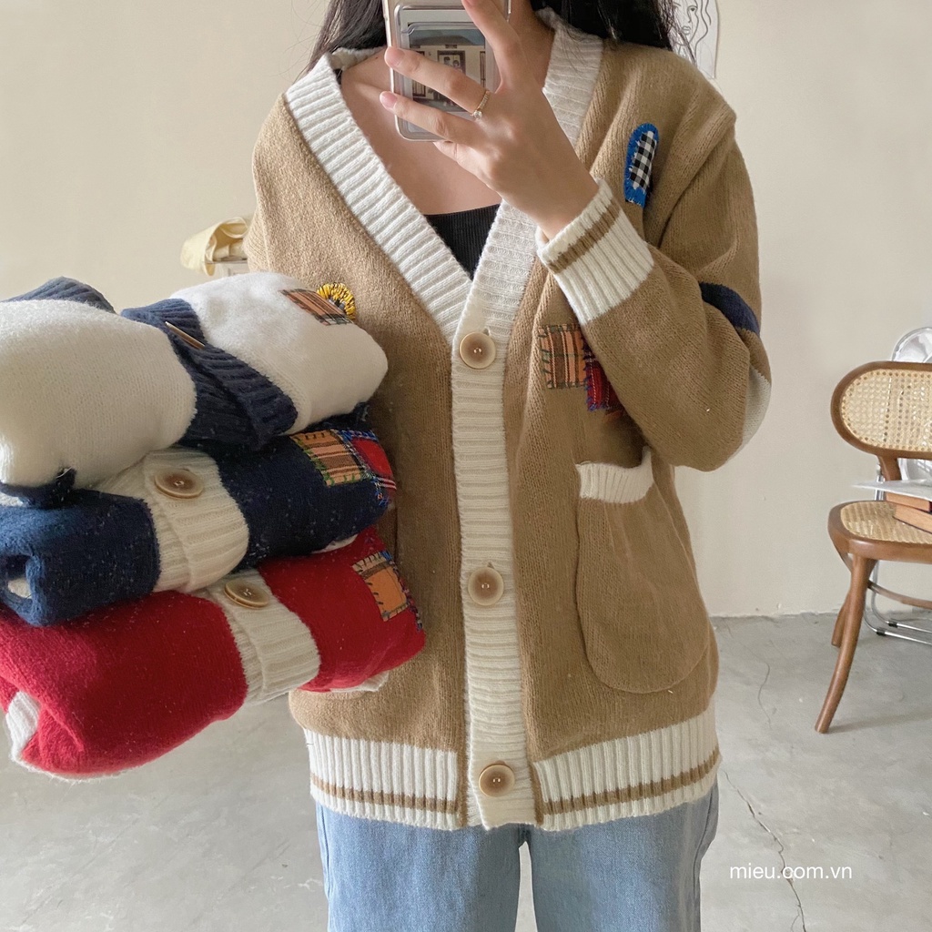 [ Miều ] Áo Khoác Cardigan Len Họa Tiết Trái Tim Heart